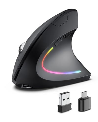 POJTK Ergonomic Wireless Rechargeable Mouse, Bluetooth+USB A+Type C(3 in 1) Connection, 5 Levels Up to 4800 DPI, 6 Silent ...