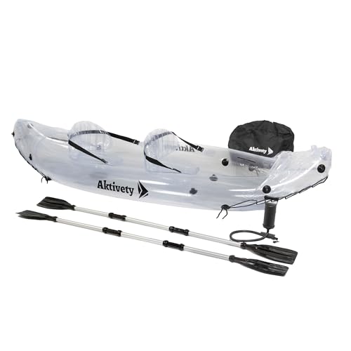 Aktivety – Inflatable Clear Kayak 2 Person Adult – Transparent Tandem Crystal Kayaks with See Through Bottom – Blow Up Hea...