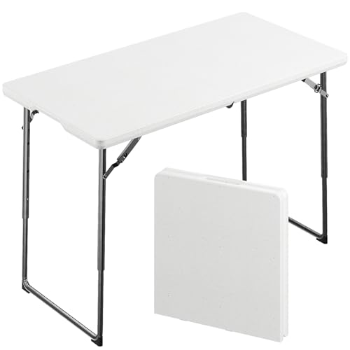 MAKE CHANGES 4FT Folding Table, Foldable Picnic Table with Adjustable Height, Heavy Duty Fold-in-Half Portable Table for W...