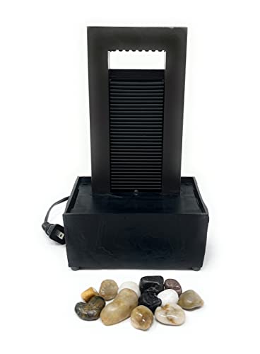 Nature's Mark 9.8" H Gapped Raining Slate Tabletop Water Fountain with Natural River Rocks and LED Lights (Power Cord Atta...