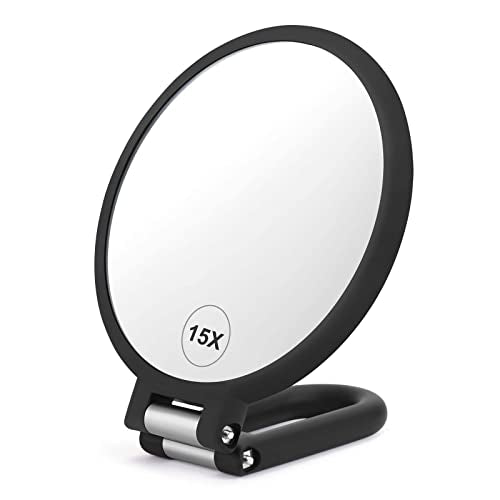 CLSEVXY Magnifying Handheld Mirror Double Sided, 1X 15X Magnification Hand Mirrors, Travel Folding Hand Held Mirror, 360°R...