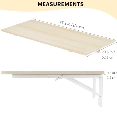 GOYLSER Wall Mounted Folding Kitchen Table Desk for Small Spaces Saving, Natural Wood Fold Down Laundry Wall Table, Wall F...