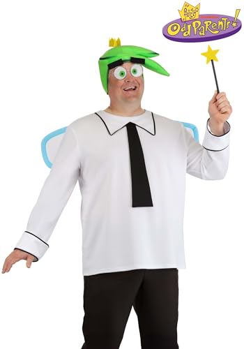 Mens Plus Size Fairly OddParents! Cosmo Costume with Headpiece, Glasses, Wand, & Wings - Halloween Cosplay