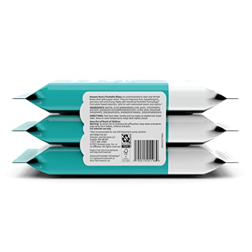 Amazon Basics Adult Wet Wipes Flushable Fragrance Free, 126 Count (3 Packs of 42) Packaging May Vary