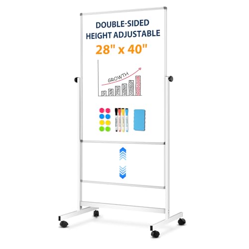 [15 Sq/ft] Large Double-Sided Rolling Whiteboard, 28"x40" Reversible Dry Erase Board with Stand, Magnetic White Board on W...