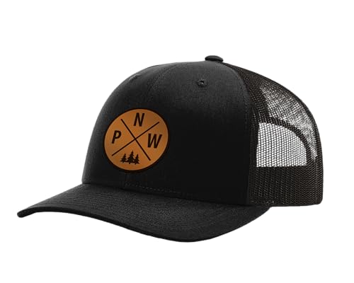 Pacific Northwest Baseball Snapback Trucker Hats with Leather Patch for Men and Women PNW Gifts Outdoor Camping Hiking Cap