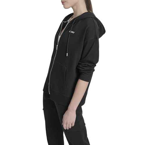 DKNY Women's Mini Stud Logo Full Zip Hoodie Sweatshirt