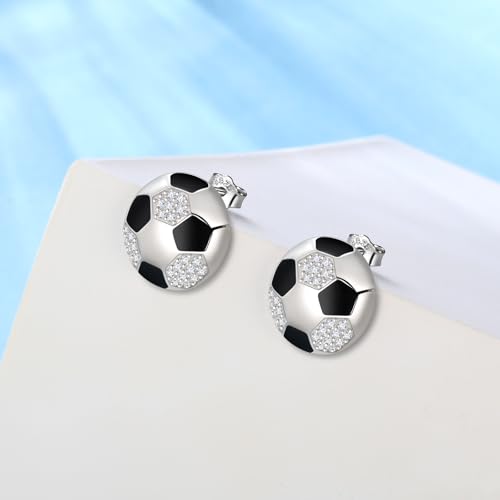 Jewmon Enamel Soccer Earrings Women Sports Earrings Stud for Men 925 Sterling Silver Cubic Zirconia Football Ear Stud Soccer Coach Gifts for Women Sport Jewelry Christmas Birthday Gifts Her FE0227W