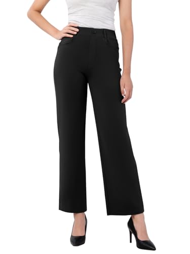 IPMQ Women's Straight Wide Leg Dress Pants Stretchy Work Pants Business Casual Slacks with Pockets