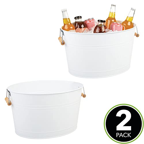 mDesign Large Metal Beverage Tub Oval Cooler for Beer, Wine, Ice, and Drinks - Portable 4.75 Gallon/18 Liter Cold Drink Tr...
