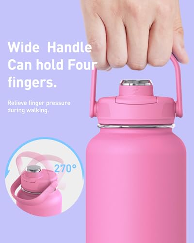 TOURIT 32 oz Insulated Water Bottle, Stainless Steel Sports Water Bottles With Top Handle, Double-Wall Travel Thermal Wate...