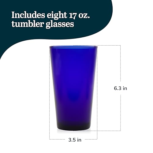 Libbey Cobalt Flare Drinking Glasses Set of 8, Classic Design Glass Cups for Soda, Water, Iced Tea and More, Dishwasher Sa...