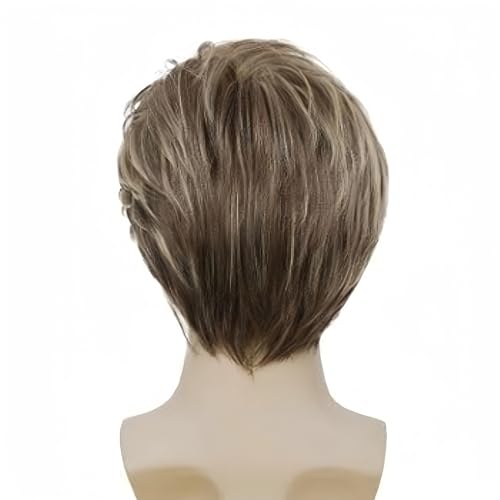 Swiking Men Wig Short Blonde Brown Layered Natural Synthetic Hair Full Wigs for Male Guy Daily Party Wear (Brown Blonde)