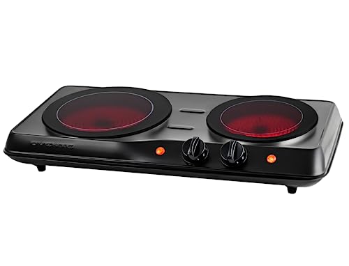 OVENTE Countertop Infrared Double Burner, 1700W Electric Hot Plate and Portable Stove with 7.75" and 6.75" Ceramic Glass C...