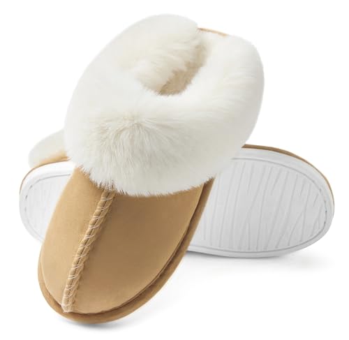 Donpapa Womens Slipper with Memory Foam Fluffy Soft Warm Slip On House Slippers Anti-Skid Cozy Plush for Indoor Outdoor