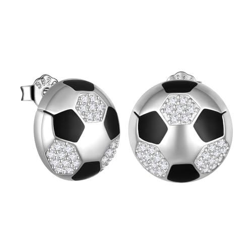 Jewmon Enamel Soccer Earrings Women Sports Earrings Stud for Men 925 Sterling Silver Cubic Zirconia Football Ear Stud Soccer Coach Gifts for Women Sport Jewelry Christmas Birthday Gifts Her FE0227W