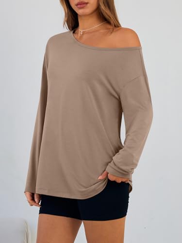 Trendy Queen Womens Off The Shoulder Tops Oversized Tshirts Long Sleeve 2026 Casual Basic Tees
