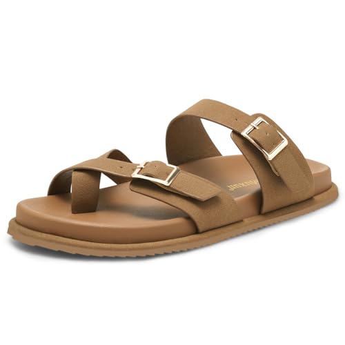 MaxMuxun Women's Slip On Slide Sandals for women 2026, Comfortable Flat Sandals with Adjustable Strap for Outdoor, Beach a...