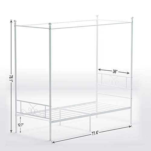 Weehom Twin Canopy Bed Frame with Headboard and Footboard, 4 Posters Metal Bed Frame, No Box Spring Needed, Mattress Found...