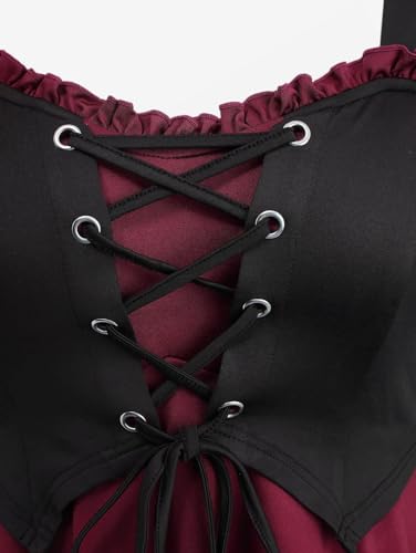 ROSE GAL Women Plus Medieval Renaissance Costume Dress Cold Shoulder Ruffles Layered Lace-up Underbust Corset Dress