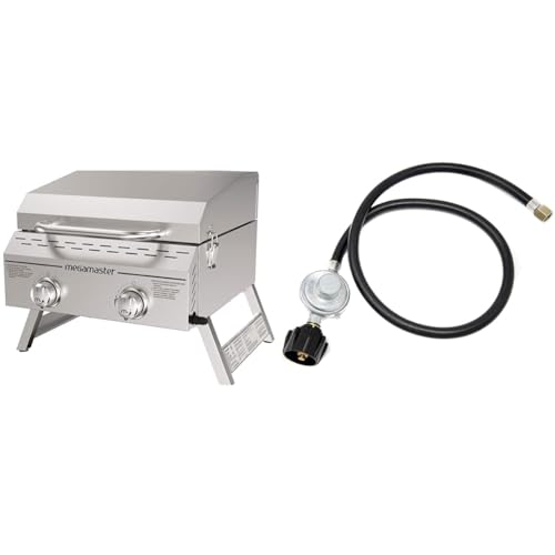 Megamaster 2-Burner 16,000 BTU Grill Bundle with Gas One 3 ft Propane Hose and Regulator for Fire Pits and Grills