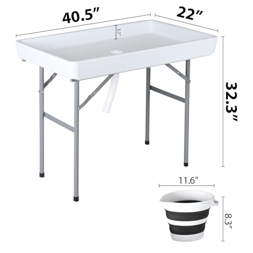 SUPER DEAL Party Ice Cooler Folding Table with 5L Bucket, Portable Outdoor Cooler Table with Removable Matching Skirt, Lar...