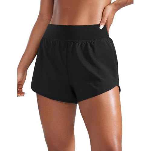 CRZ YOGA Mid Flat Waisted Running Shorts for Women 3" - Mesh Liner Quick Dry for Workout Sport Athletic with Zipper Pocket