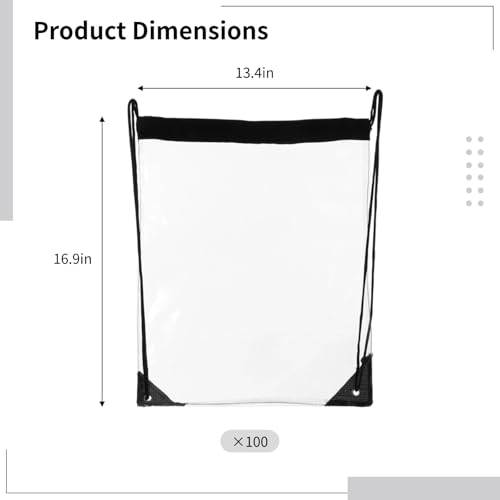Homaisson 100 PCS Drawstring Backpacks Bags, Clear Bulk Plastic Bags for Men Women Gym Sport Colleges Event Security, Port...