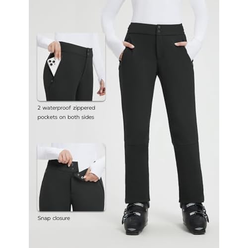 baleaf Snow Pants Womens Fleece Lined Water Resistant Insulated Softshell Winter Ski Pants with Pockets Snowboarding Hiking