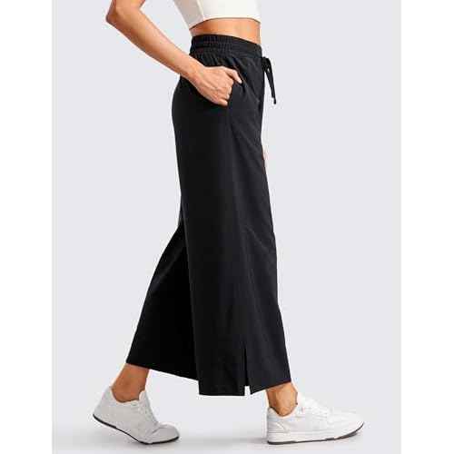 CRZ YOGA Lightweight Wide Leg Cropped Pants for Women 25" - Casual Travel Work Sweatpants Summer
