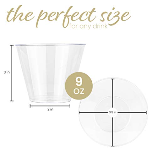 PLASTICPRO 9 oz Disposable Plastic Party Cups,Old fashioned Designed Tumblers, 100 Count, Crystal Clear