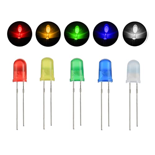 BOJACK 5 Colors 500 pcs 5mm LED Diode Lights Assored Kit Pack Bright Lighting Bulb Lamps Electronics Components 5 mm Light...