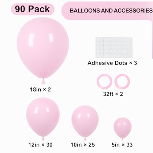 Voircoloria 90pack Light Pink Balloons Different Size 18/12/10/5 Inch Pastel Pink Balloon Garland Arch Kit for Boys Girls ...