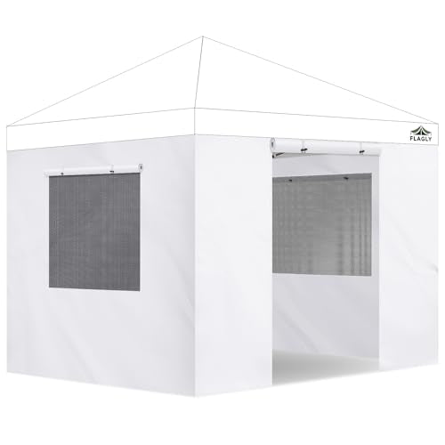 FLAGLY 4 Pack Canopy Sidewalls for 10x10ft Pop up Tent– Mesh Window & Zipper Door Panels for Instant Canopy Enclosure, Wat...