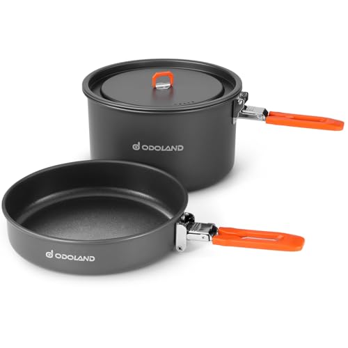 Odoland Camping Cookware Mess Kit, Non-Stick Lightweight Camping Pot and Fry Pan Set with Mesh Bag for Backpacking, Outdoo...