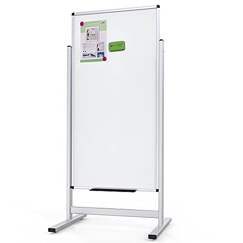 VIZ-PRO Double-Sided Magnetic Stand Whiteboard 48 X 24 Inches, Aluminium Frame & Stand, with 12-Count Markers