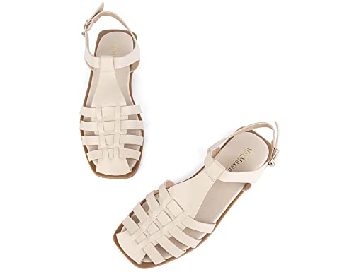 MaxMuxun Women's Flat Sandals Closed Toe Summer Roman Sandals Beach Sandals Square Toe Gladiator Outdoor Shoes