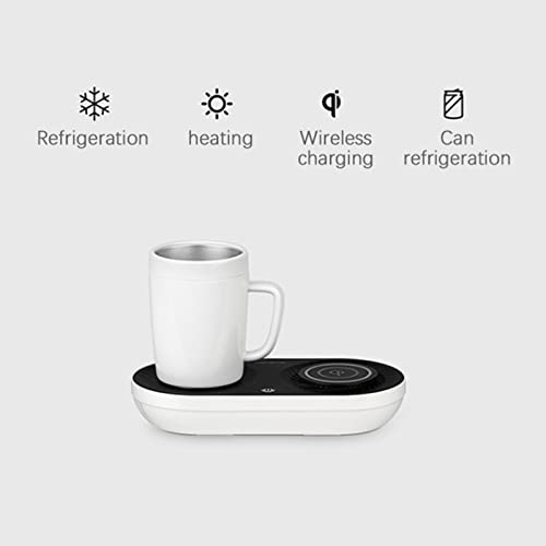 Coffee Mug Warmer Drink Cooler with Fast Wireless Charger, Warming Cooling and Charging All in 1 for Home Office Desk Use