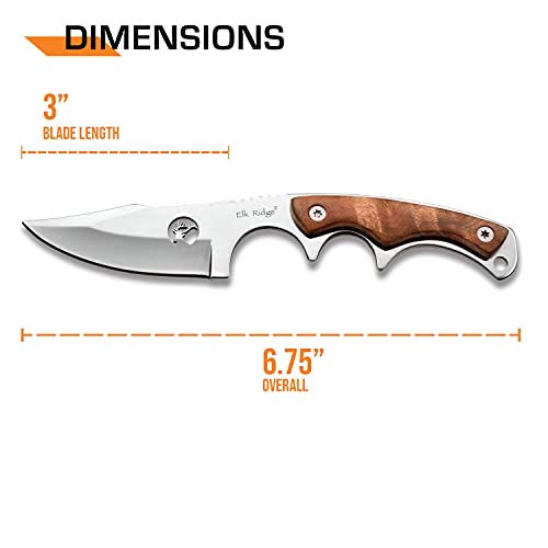 Elk Ridge - Outdoors Fixed Blade Knife - 6.75-in Overall, Mirror Finished Stainless Steel Blade, Burl Wood Handle - Full T...