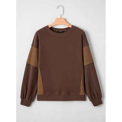 Dokotoo Casual Crewneck Sweatshirt for Women Long Sleeve Soft Knit Tops Striped Contrast Tunic Shirts Fall Winter Clothes