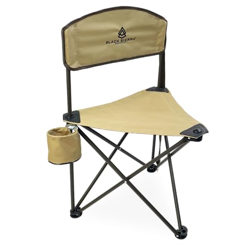 Black Sierra XL Trip-Lite Hunting Stool w/Backrest, Lightweight Portable Fishing Chair w/Cupholder and Carry Strap, Suppor...