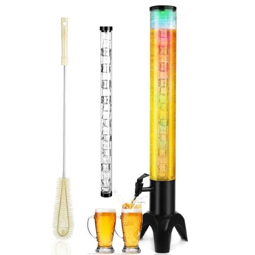 Beer Dispenser, 100oz/3.2 qt Mimosa Tower Dispenser with Ice Tube and LED Light for Margarita, Liquor, Beverage - Tabletop...