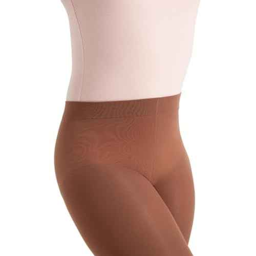 Capezio Girls' Ultra Soft Self Knit Waistband Tight,Mocha, One Size (8-12)