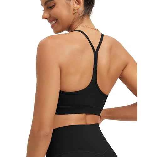 ODODOS Cloud Feeling Y Racerback Sports Bra for Women Wirefree Padded Strappy Yoga Bra
