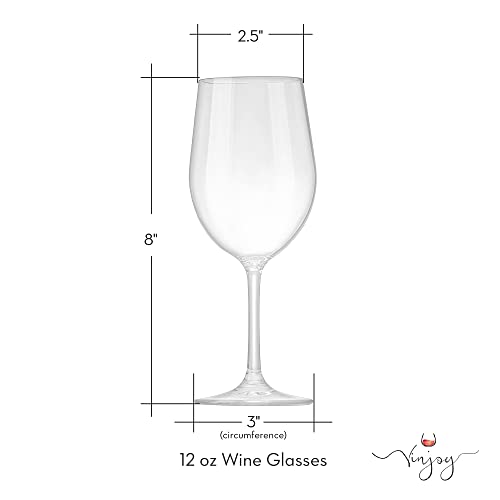 Vinjoy Set of 4 Reusable Plastic Wine Glasses ‒ 12 oz Clear Stemmed, Tritan BPA-Free Unbreakable Wine Glasses for Outdoor,...