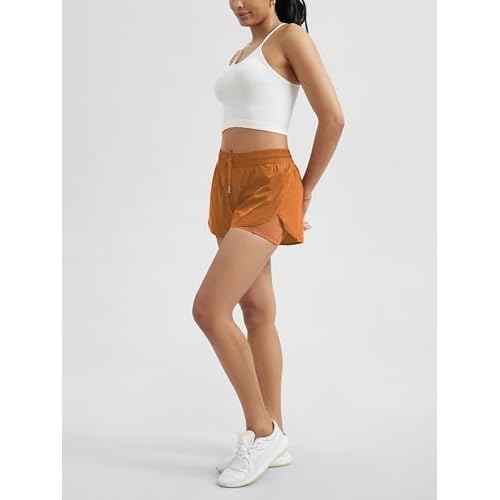 ODODOS 2 in1 Athletic Shorts for Women High Waist Dolphin Split Workout Running Shorts with Pockets