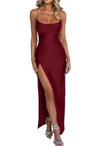 Memoriesea Women's Sexy Spaghetti Strap Bodycon Cowl Neck Party Cocktail Maxi Dress