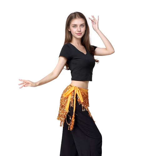 Belly Dance Hip Scarf Sequin Tassel Skirt Wrap Sparkly Rave Costume for Women
