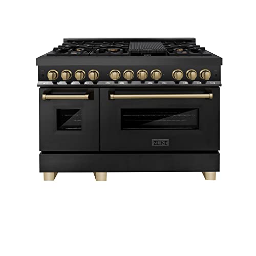 ZLINE Autograph Edition 48 in. 6.0 cu. ft. Legacy Dual Fuel Range with 7 Burner Gas Cooktop and 2 Electric Ovens in Black ...
