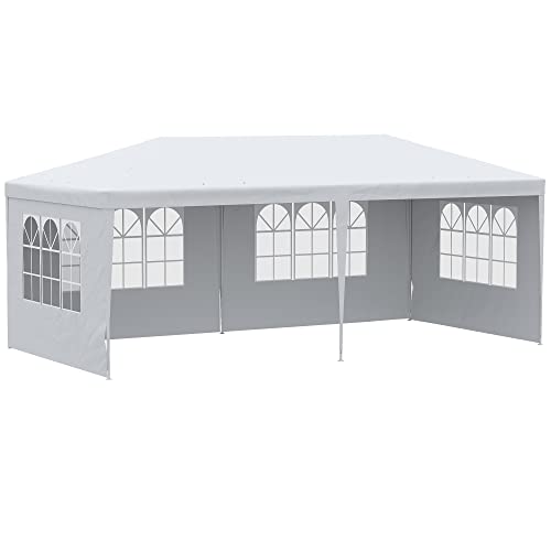 Outsunny 10' x 20' Large Party Tent, Outdoor Event Shelter, Gazebo Canopy with 4 Removable Window Sidewalls for Weddings, ...